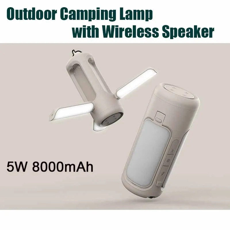 

Outdoor Folding Camping Lamp with BT Speaker 8000mAh Portable Powerbank Flashlight Rechargeable Tent Lamp Emergency Light