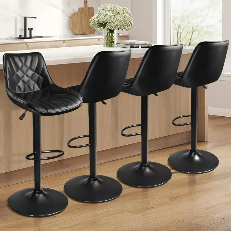 

4 PCS Black Adjustable Counter Height Leather Bar Stools with Back Modern Swivel Armless Bar Chair for Kitchen Island