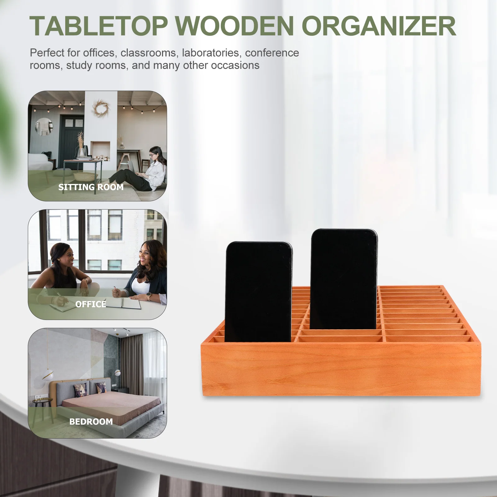 

Wooden Phone Storage Box 36 Compartments Retro Desk Organizer for Office School Mobile Repair Shop Tabletop Container Storage