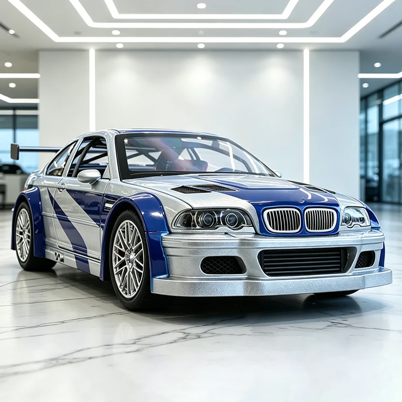 NUEVO Modelo de Auto Deportivo M3 GTR E46 de Aleación a Escala 1:24 con Sonido y Luz, Juguete Coleccionable para Niños, Regalo de Cumpleaños