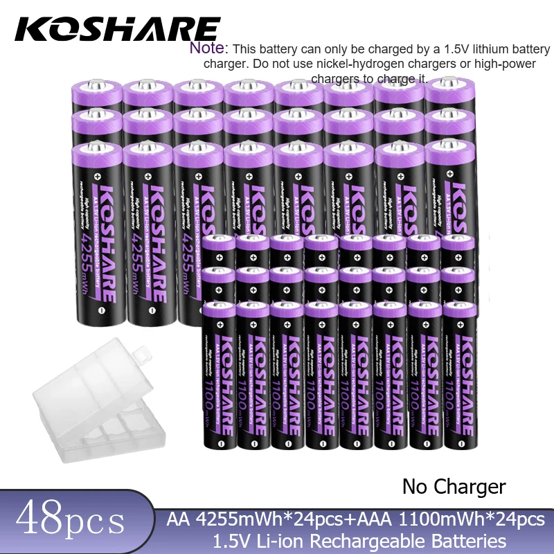 KOSHARE – akumulatorowe baterie AA i AAA, 1,5 V, stałe napięcie, 4255 mWh i 1100 mWh, baterie litowe do kontrolerów do gier, aparatów fotograficznych i zabawek. — 2