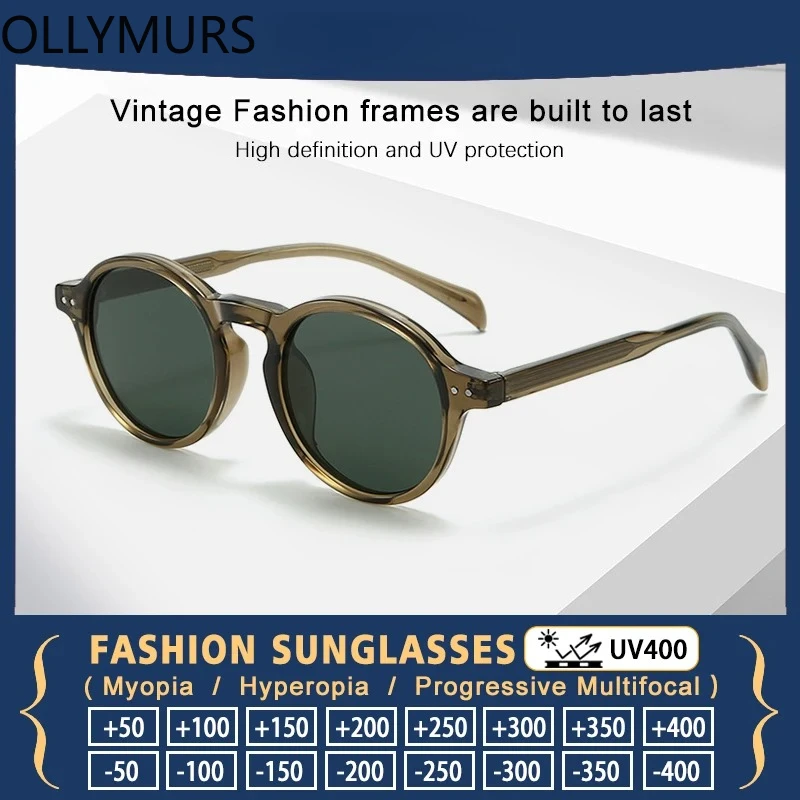 

OLLYMURS Premium Retro Round Prescription Glasses Men Sports Driving Myopia Reading Sunglasses Women UV400 Protection Beach Eyew