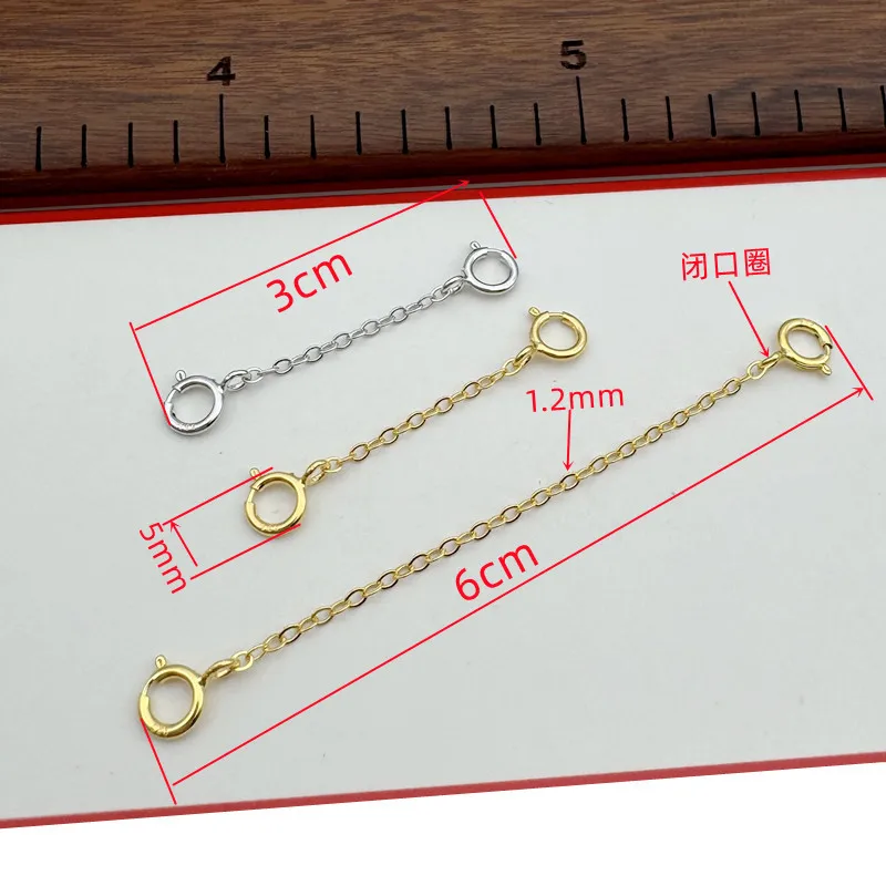 1PCS Solid 925 Sterling Silver Extended Chain with Double Clasp DIY Jewelry Making Accessories Finding