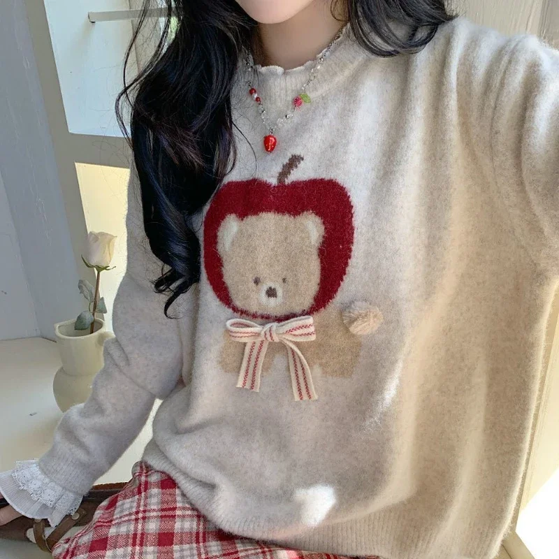 Deeptown Kawaii Sweaters Cartoon Women Harajuku Sweet Knitted Pullovers Autumn Winter Fashion Oversize Cute Aesthetics Sweaters