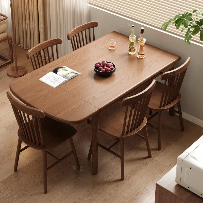 All solid wood French retractable dining table small household square table rectangular folding dining table