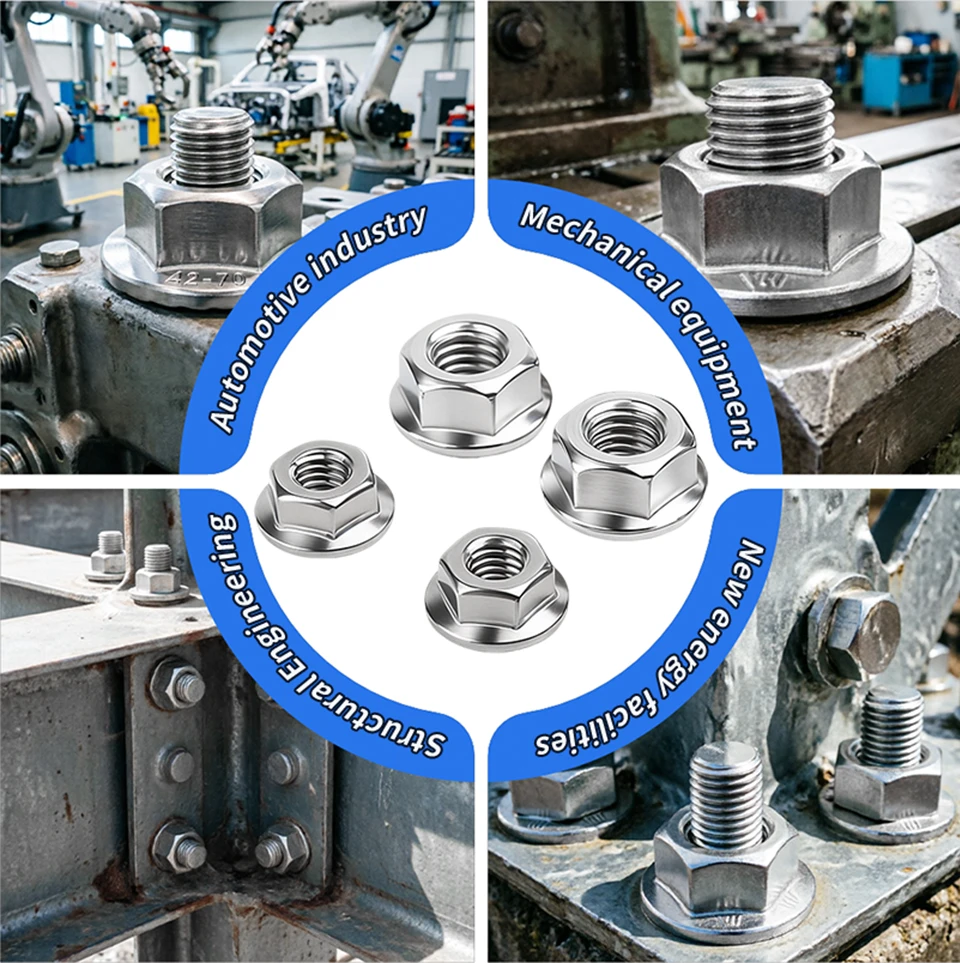 DIN6923 Sechskant-Flanschmutter mit Zähnen SUS304 A2-70 INOX Edelstahl Metrischer Sicherungskragen Befestigungselement Verpackt in Box M3 M4 M5 M6 M8 M10 M12 – Detail 7