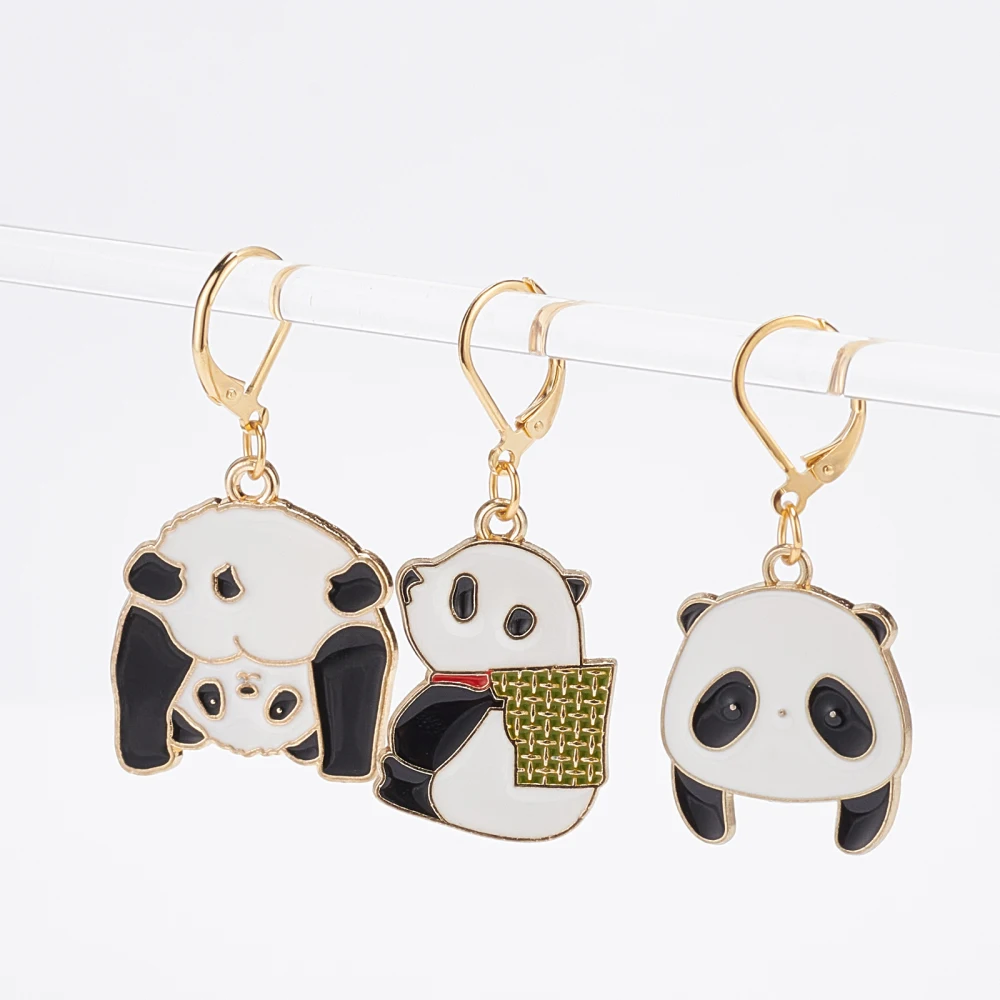 Rotuladores de bambú para puntada de Panda, 6 estilos de aleación de esmalte, marcador de ganchillo, dijes, cierre de langosta extraíble, marcador