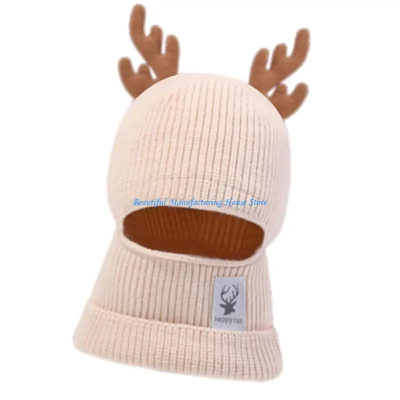 E56A Warm Neck Warmer Pullover Hat Weaving Antlers Hat Warm Hat Skull Caps 2000s