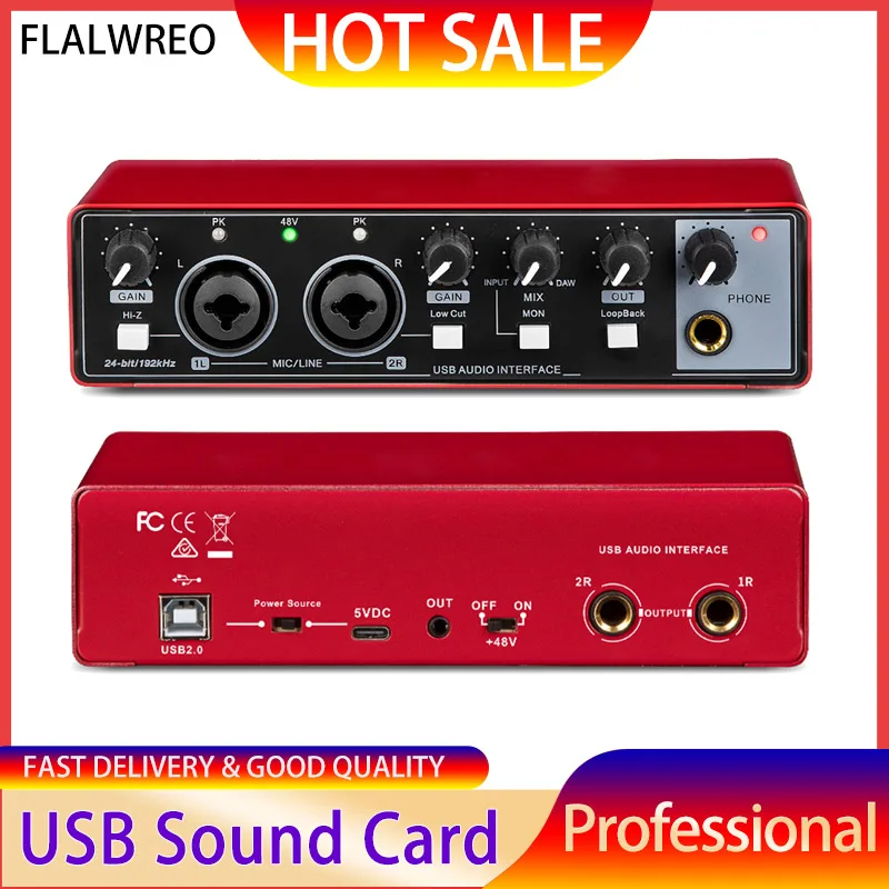 

Audio Interface FLALWREO MD22 Professional Sound Card with Monitoring Electric Guitar Live Recording For Studio Singing Micro