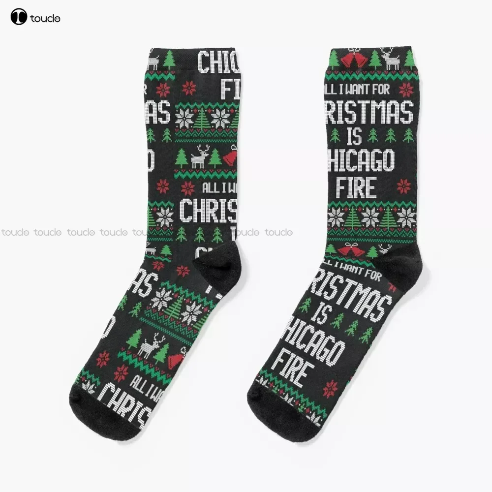 

All I Want For Christmas Is Chicago Fire Socks Personalized Custom Unisex Adult Teen Youth Socks 360° Digital Print Custom Gift