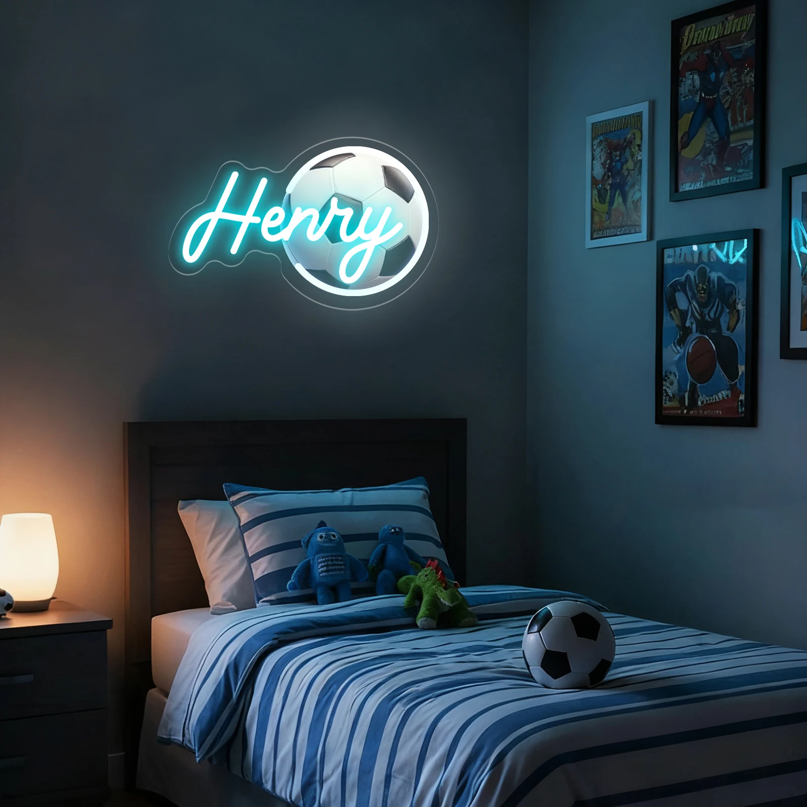 

Custom Soccer Neon Sign with UV Printed Football, LED Light for Kids Bedroom Decor, Personalized Children's Room Wall Neon Light