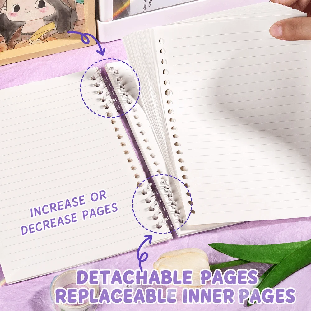 Portable A5/B5 Loose-leaf Notebook Detachable Gradient Color Binder Notebook No-Burr Ring Binder Journal School Office