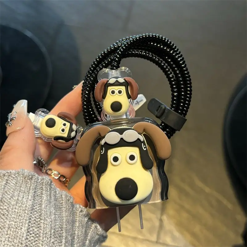 Anime cosplay piloto cão gromit apple 15 pro carregador caso de proteção iphone 14 cabo dados anti quebra 13 corda embrulhada 20w caso