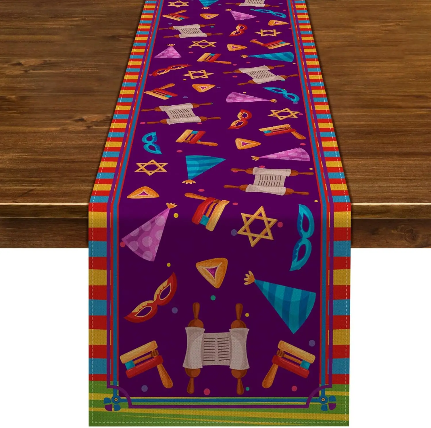 

Льняная дорожка для стола Happy Purim, еврейский карнавальный декор стола, многоразовая дорожка для кухонного обеденного стола в фермерском доме, украшение для вечеринки