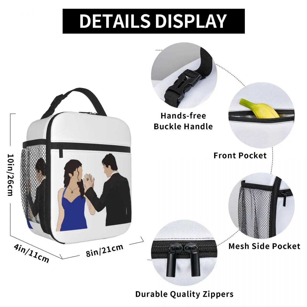 The Vampire Diaries Damon Salvatore And Elena Insulated Lunch Bag for Kids School Cooler Thermal Food Box Tote Leakproof Lunch