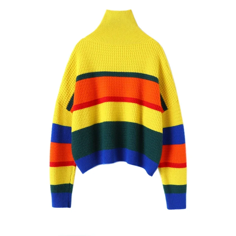 

Colorful Striped 100% Cashmere Winter Warm Sweater Women New Designer Latest Fashion for Women Clothes Tops