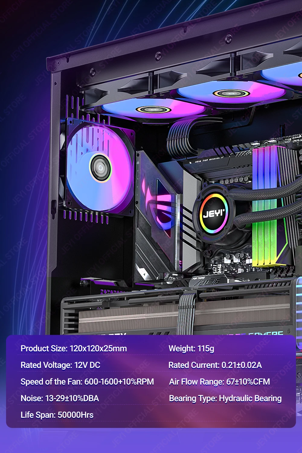 JEYI 120 mm PC-ARGB-Lüfter AURA SYNC RGB-Computerlüfter Ultra Silent Heatsink Ventilador mit 4PIN PWM und 5V 3PIN ARGB-Anschluss – Detail 9