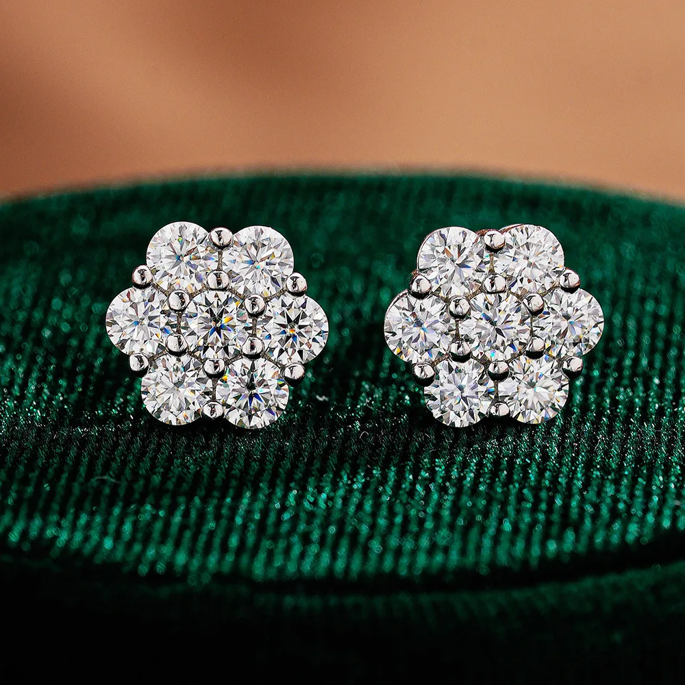 

S925 Pure Sterling Silver Moissanite Earrings for Women Hip Hop American Style Asymmetric Geometric Studs Fashion Jewelry