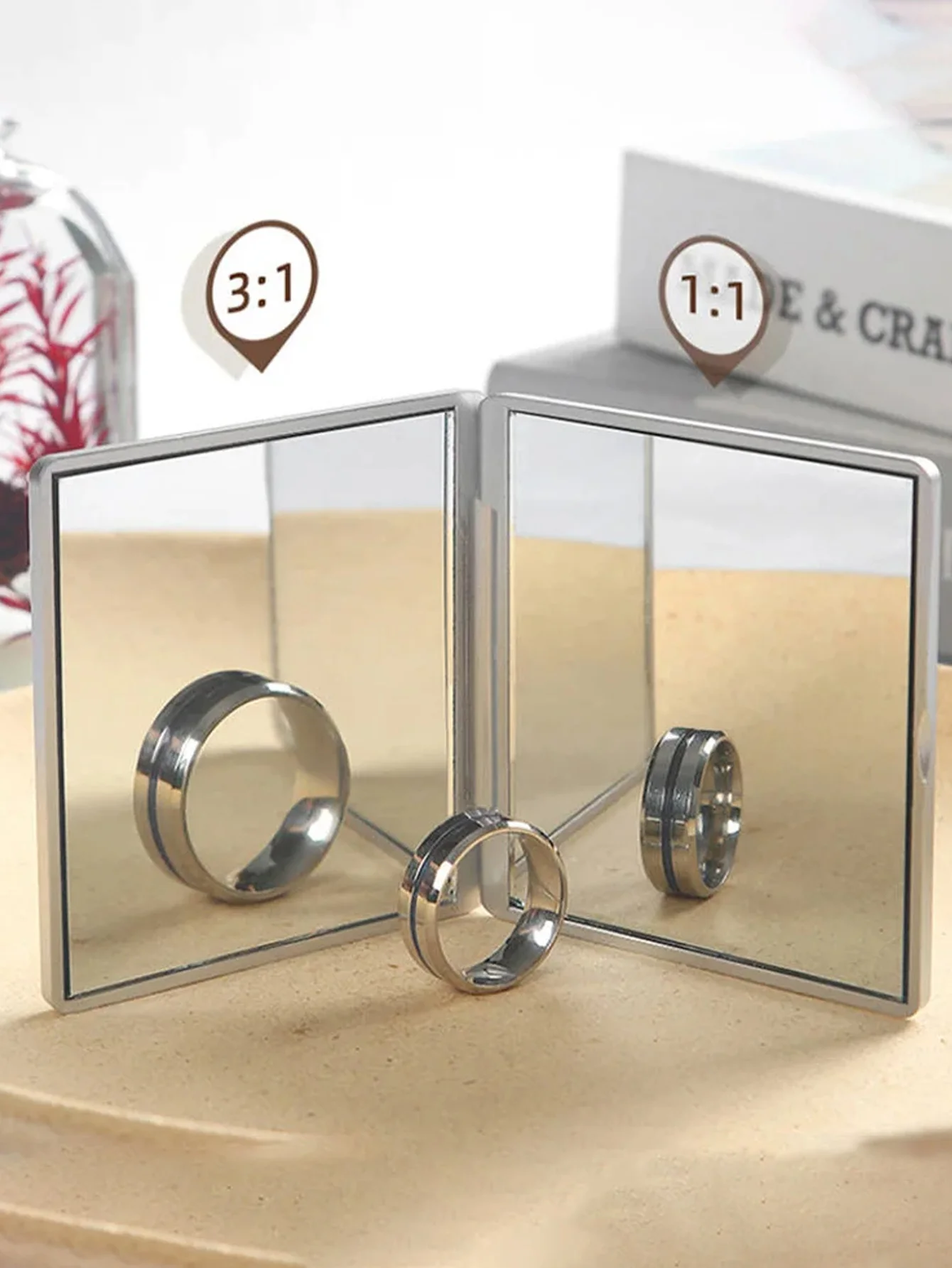 Portable Make-up Mirror Nordic Style Double-Sided Folding Mirror Plane Mirror Double Mirror 2X Magnification High With Rose