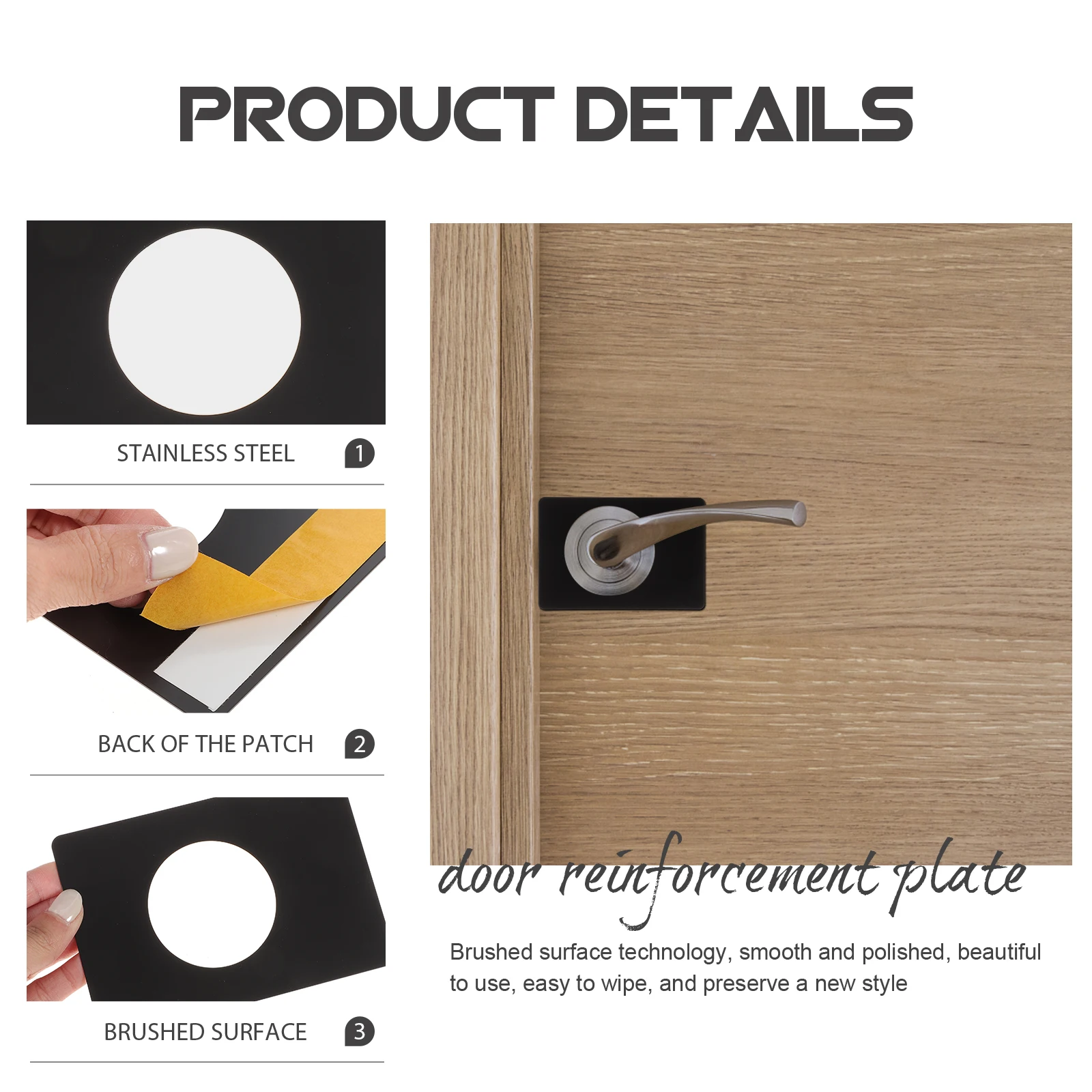 

2pcs Door Reinforcement Plate Stainless Steel Front Door Repair Kit Deadbolt Installation Durable Brushed Finish Rounded Edges
