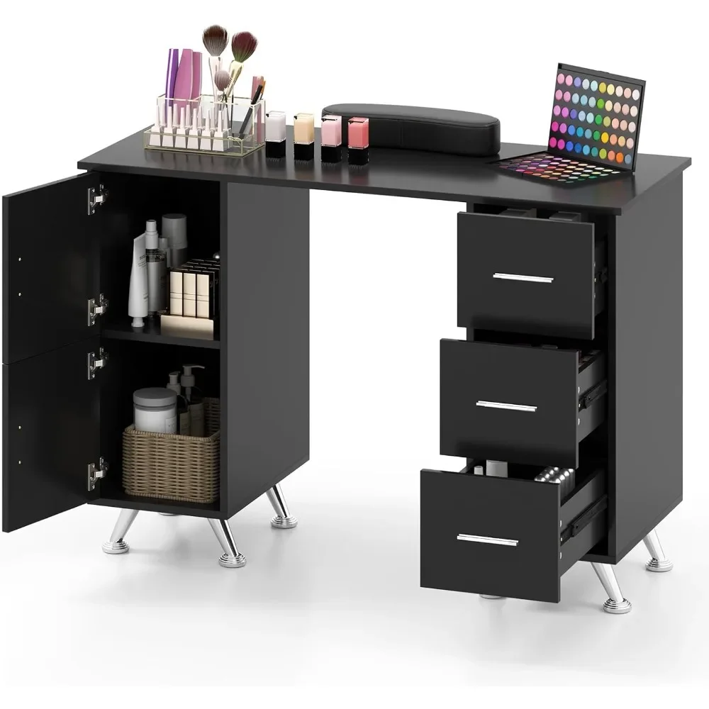 

Moccha Nail Desk, Manicure Table w/3 Drawers & 2 Storage Cabinets, Wrist Rest, 8 Metal Legs, Acetone Resistant Nail Tech Station