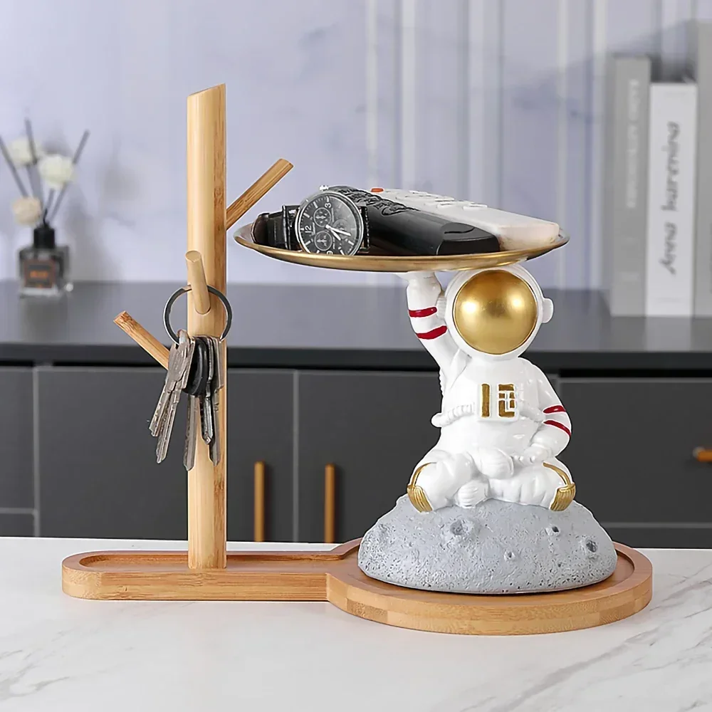 Home Interior Decoration Accessories,With Wood Shelf Key Hook,Spaceman Figure Figurines Living Room Decor,Statue Table Ornaments