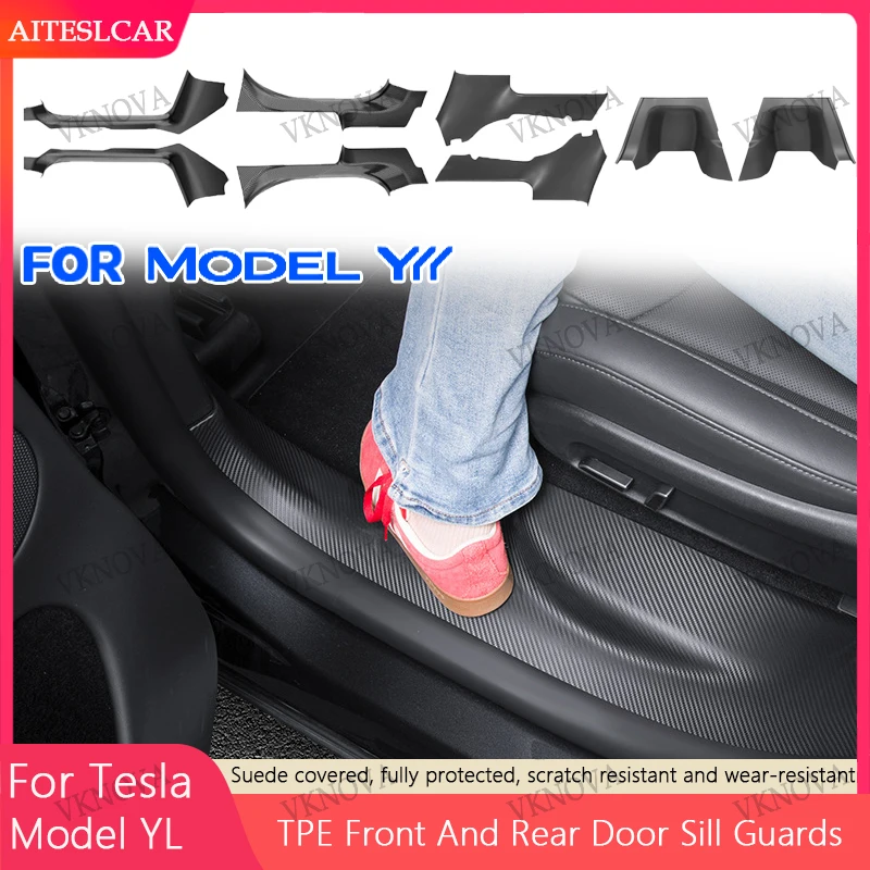 

For Tesla ModelYL Launch 2026 TPE Front Rear Door Sill Guard Anti Scratch Dirt Resistant Threshold Strip Interior Protection Set