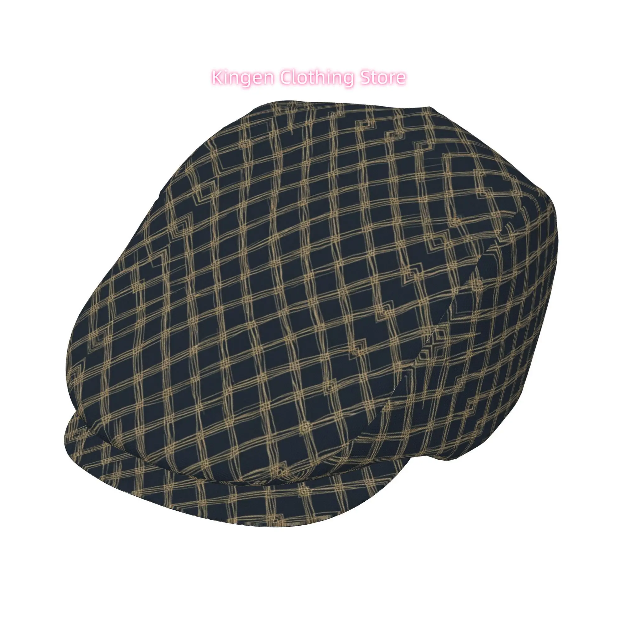 1pc of Flat-Top Hats Featuring a Golden Grid Design on a Dark Background, Suitable for Both Men And Women. This Includes Newsboy