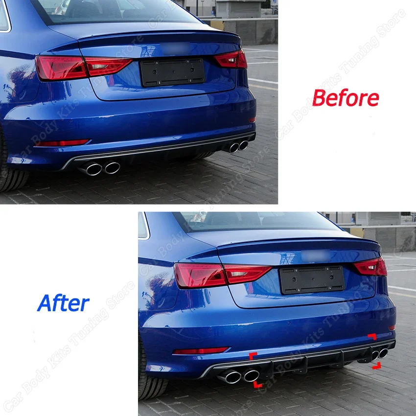 For AUDI S3 8V Sedan Pre-facelift 2013-2015 Car Rear Bumper Diffuser Rear Side Splitters Spoiler Lip Black Body Kit Accessories
