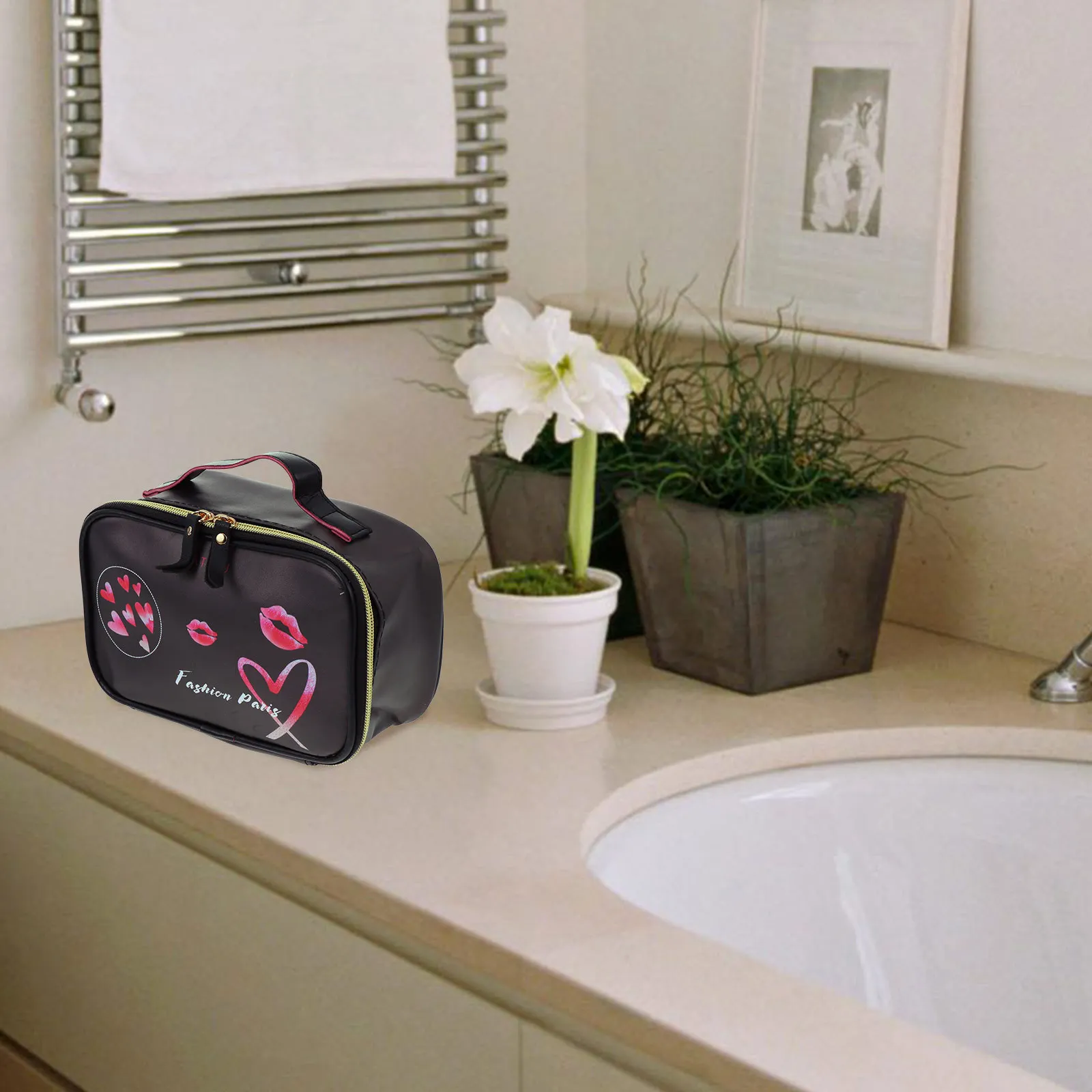 

Striped Makeup Bag For Women Portable Travel Toiletry Pouch Storage Organizer Wash Bag Small Lightweight Durable Zipper