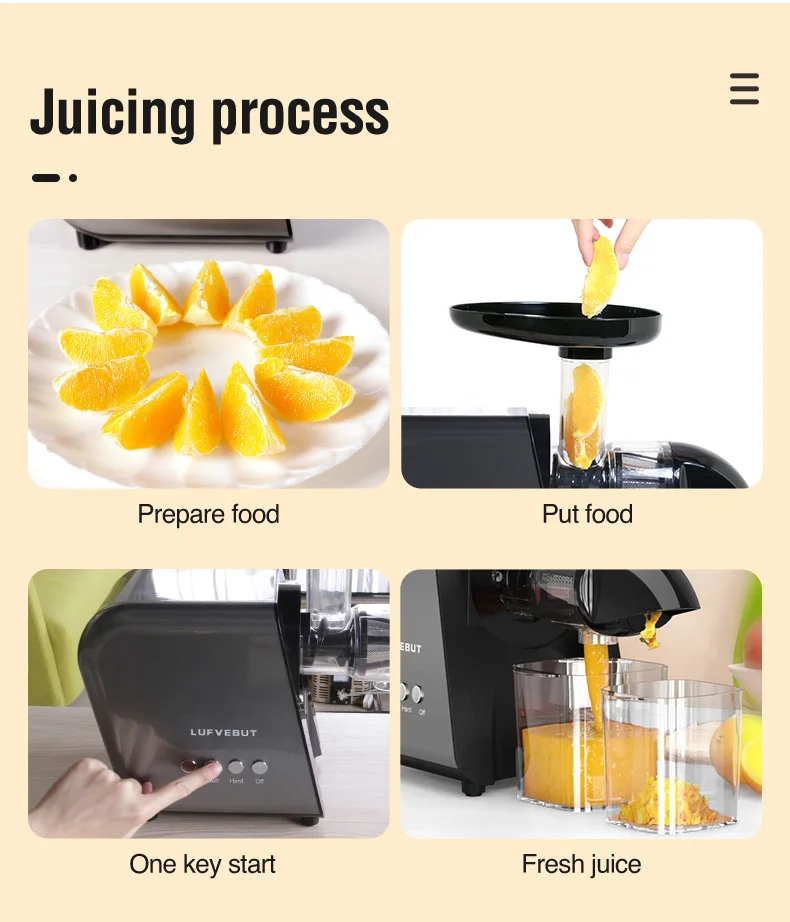 250W Slow Cold Press Fruit Juice Extractor, Anti-jam Reverse, Easy Clean, BPA-Free Quiet Household Vegetable Juicer