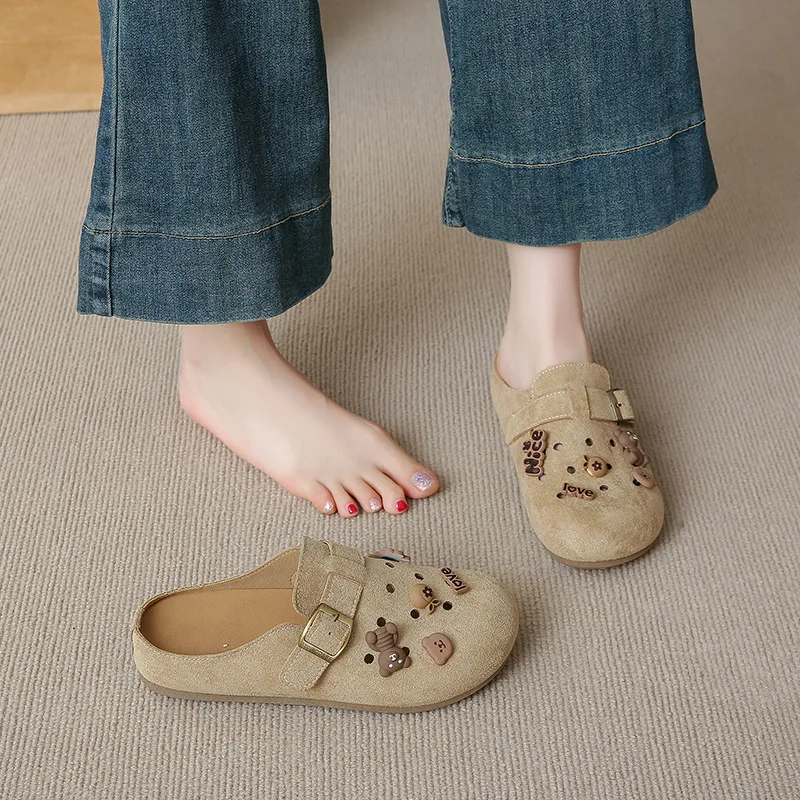 

Ladies' Flat Slippers with Hollowed-out Anti-velvet Surface Fashionable and Versatile Solid Color Retro Style Outdoor Sandals