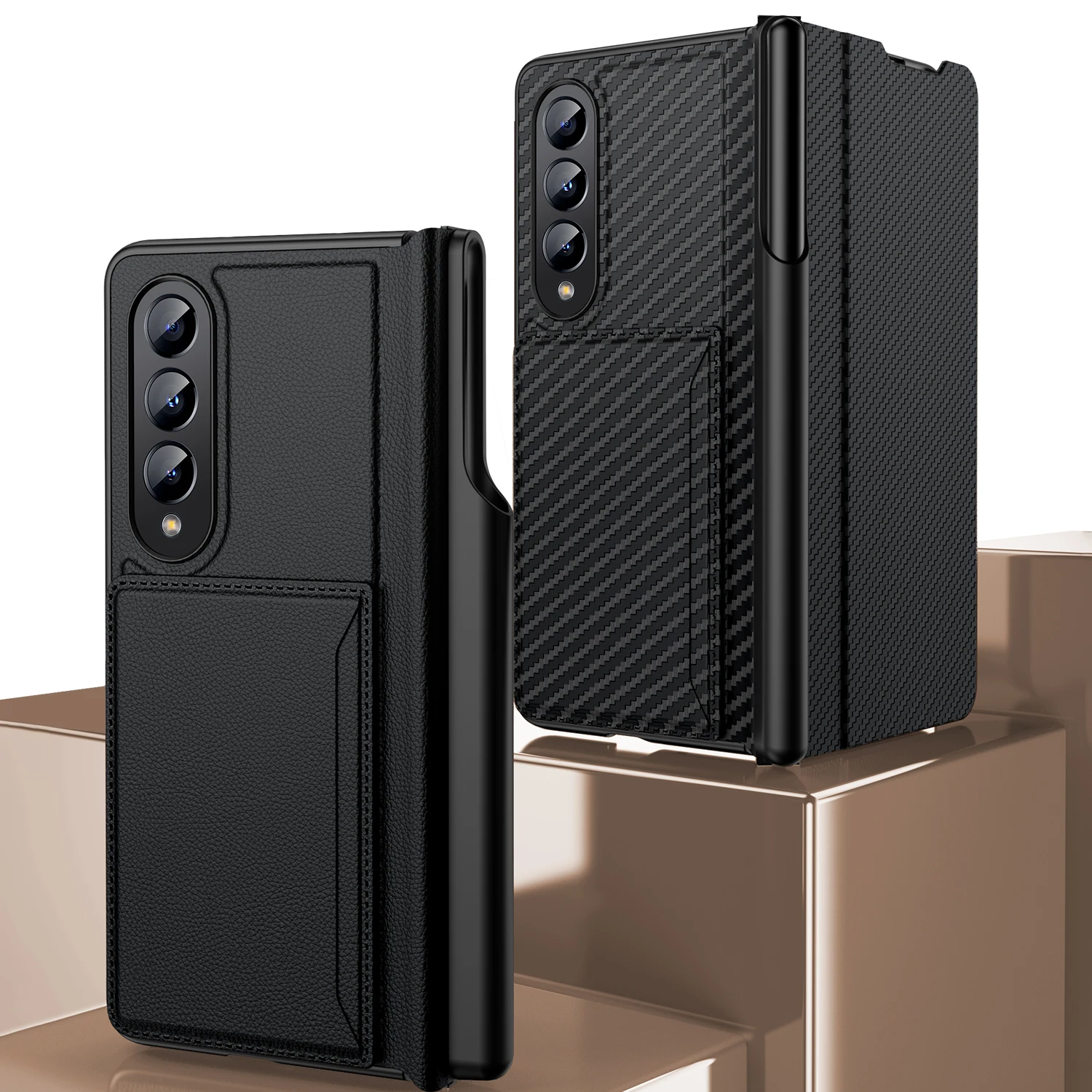 

for Samsung Galaxy Z Fold 4 3 Case with S Pen Holder, Credit Card Holder Hinge Protection Leather Wallet Case for Galaxy Z Fold4