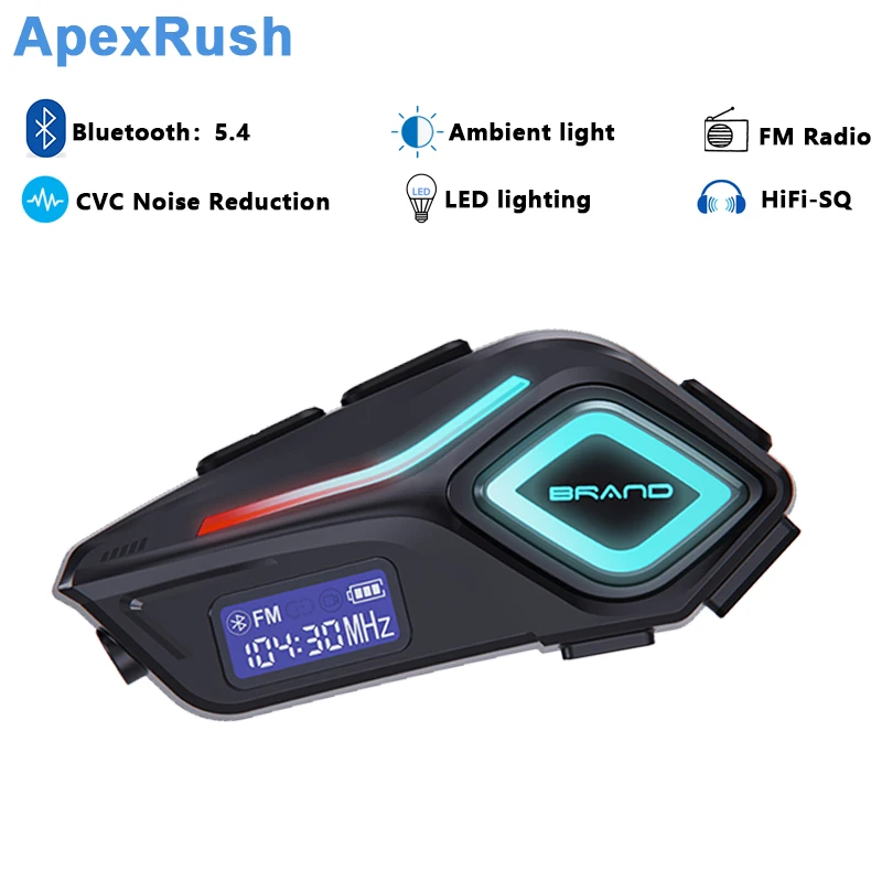

Apex Rush Мотоциклетный шлем Bluetooth-гарнитура Встроенный аккумулятор 800 мАч Супер длительный режим ожидания Водонепроницаемый IPX8 FM-режим Bluetooth 5,4