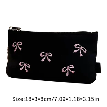 Trousse à crayons grande capacité avec nœud noir simple, sac de rangement pour crayons, sac cosmétique, fournitures scolaires, papeterie, style Ins