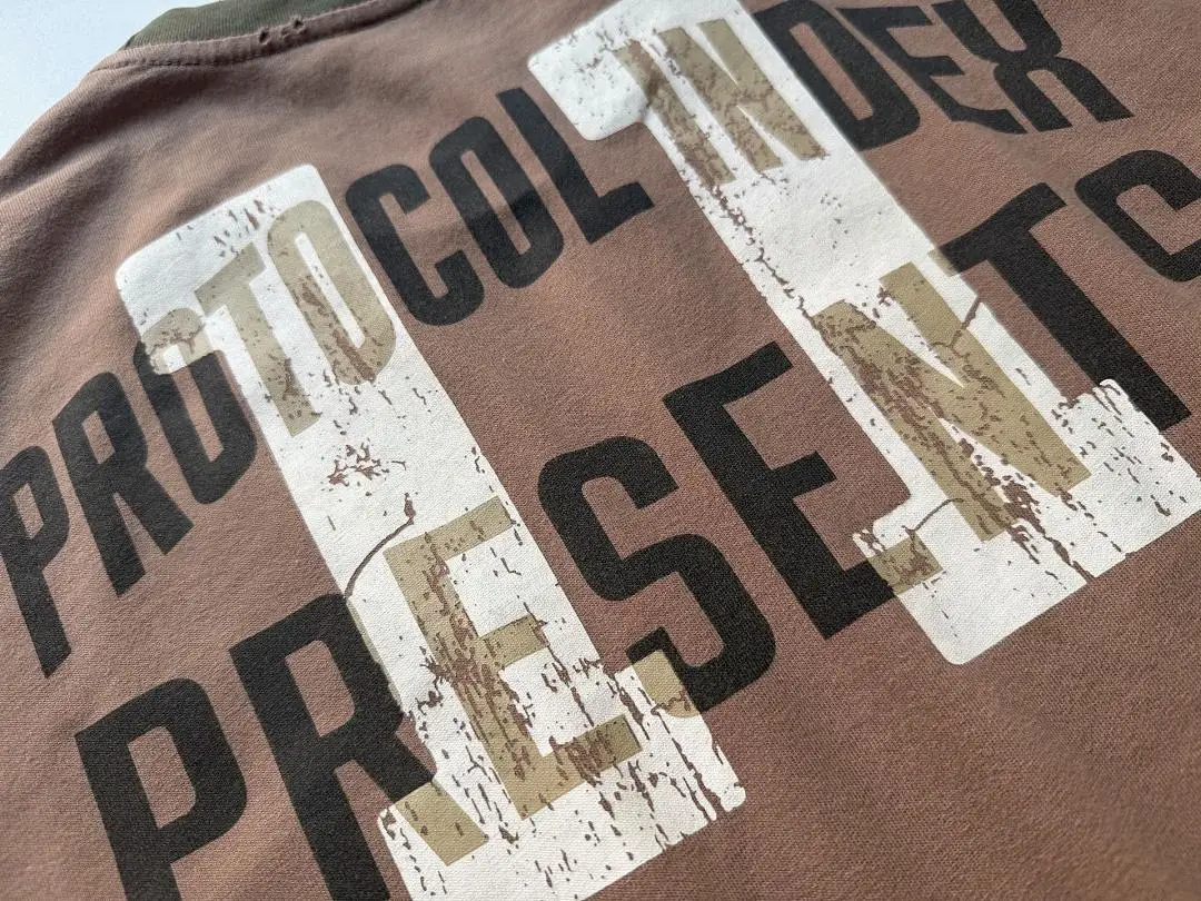 American PTL Index Men T‑Shirt Distressed Letter Print Pocket Short Sleeve Tee Retro Loose Streetwear Casual Tops For Men