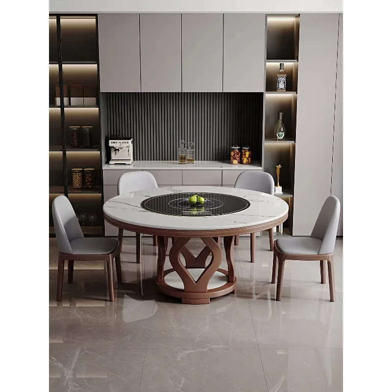 Slate Round Modern Dining Table Plate Invisible Induction Cooker Electric Warming Plate Home Use Built-in Rotating