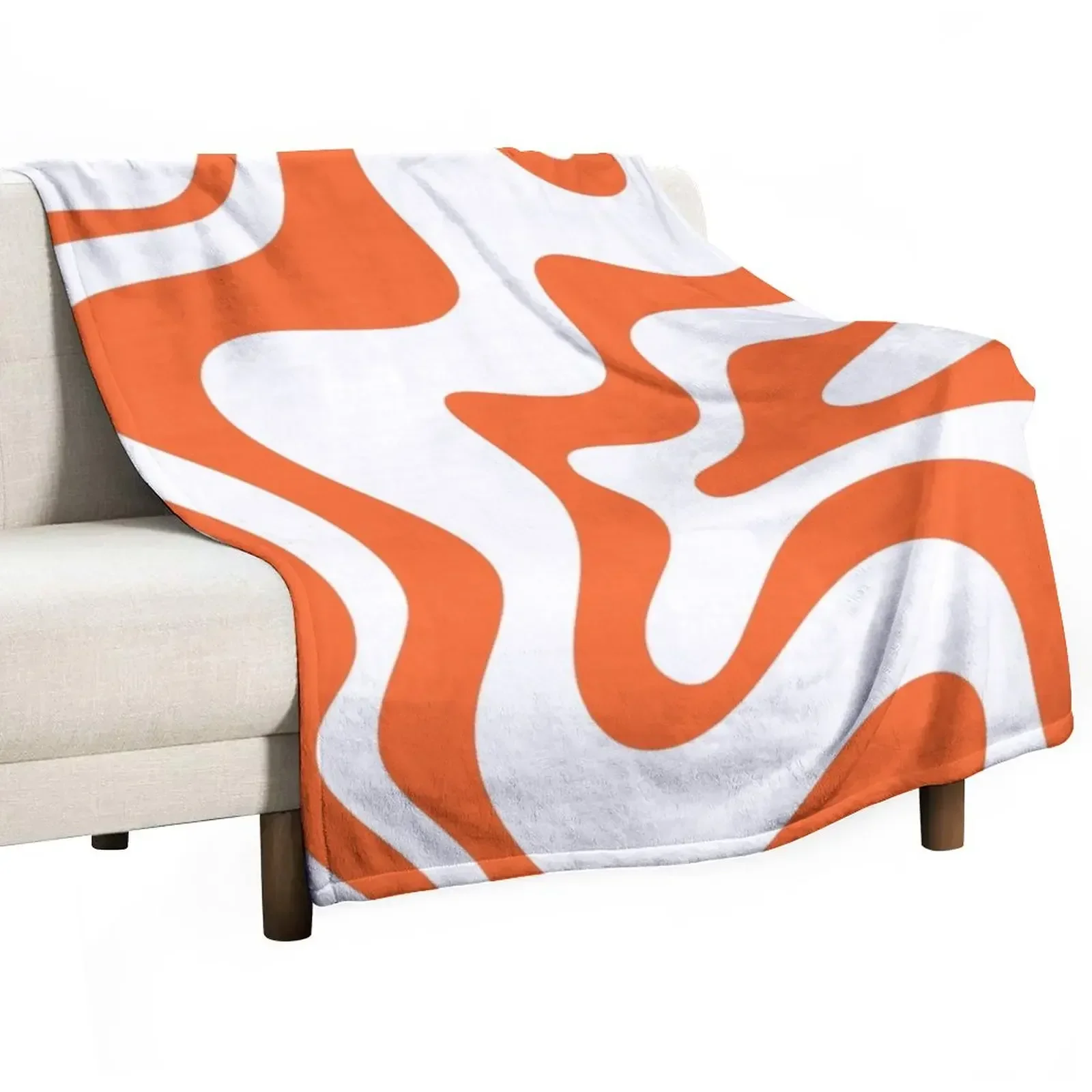 

Liquid Swirl Retro Abstract Pattern in White and Burnt Orange Throw Blanket Winter beds Vintage Camping Blankets