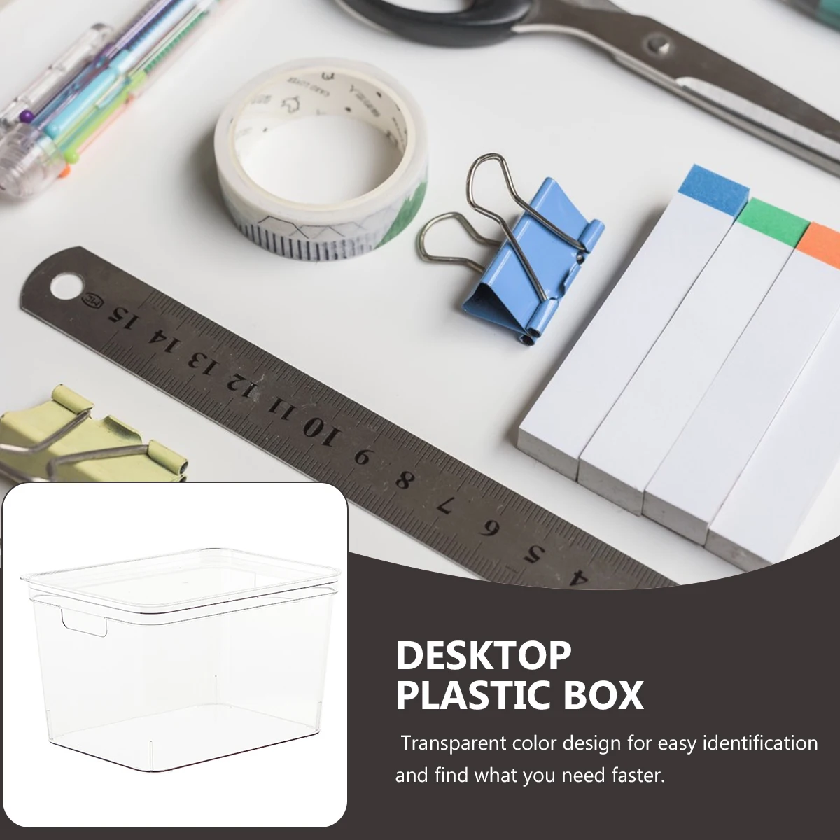 

Desktop Storage Case Stackable Plastic Organizer Box Transparent Lid Jewelry Sundries Container for Office Study