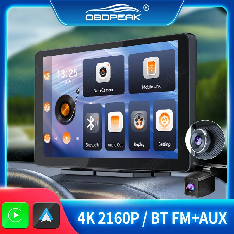 

OBDPEAK K7 DashCam Camera Wireless Carplay & Android Auto 4K Car DVR GPS Navigation Dashboard Video Recorder Reverse Image AUX