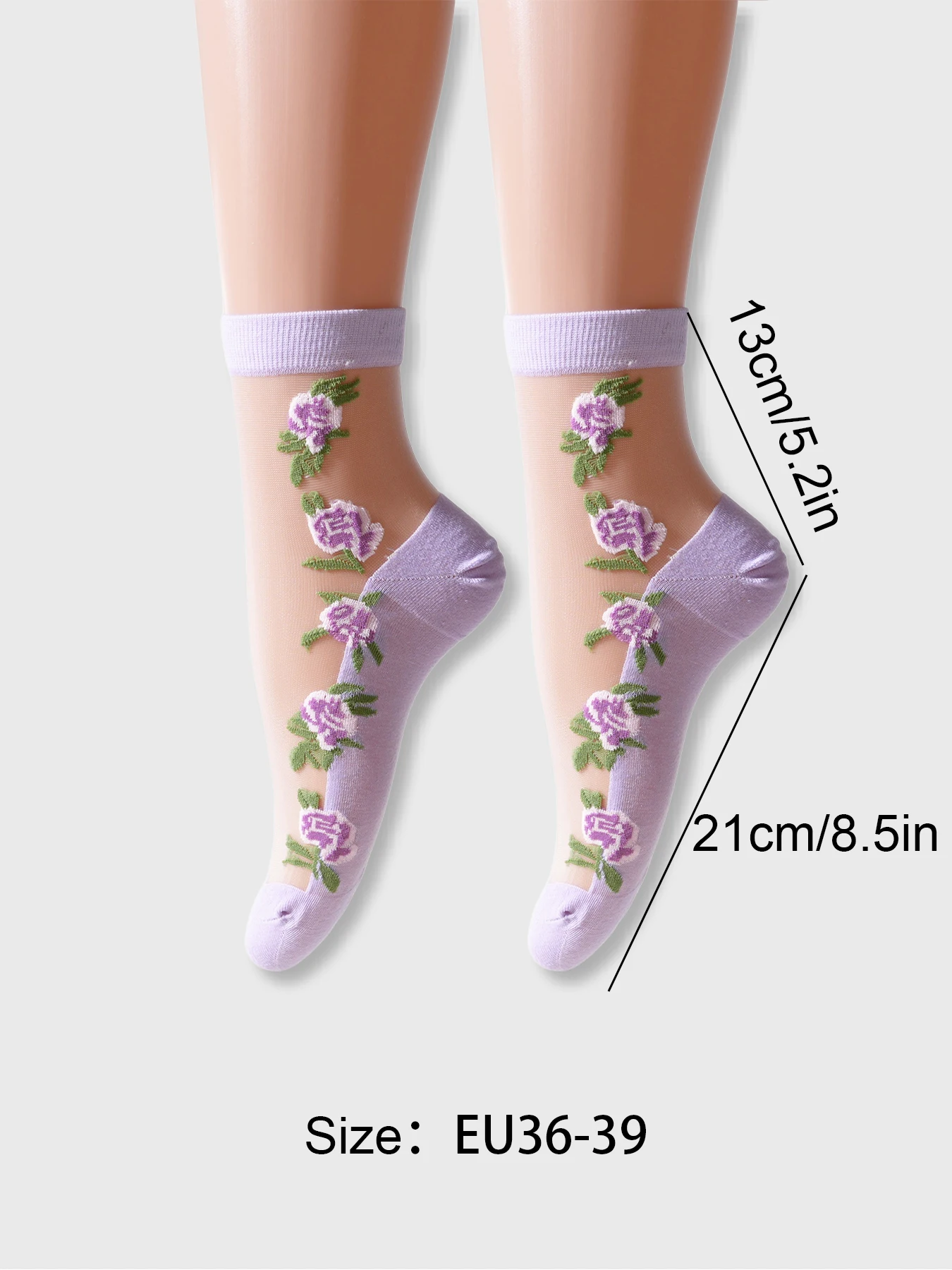 5 Pairs of Vibrant Floral Embroidery Socks - Soft, Lightweight, Breathable, and Sheer Mid Tube Design - Machine Washable, Womens image 6