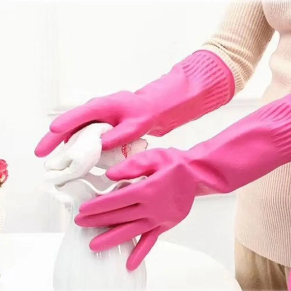 1 Pairs Repeatable Cleaning Gloves Thick Durable Longer Gloves Simple Elastic Household Rubber Gloves