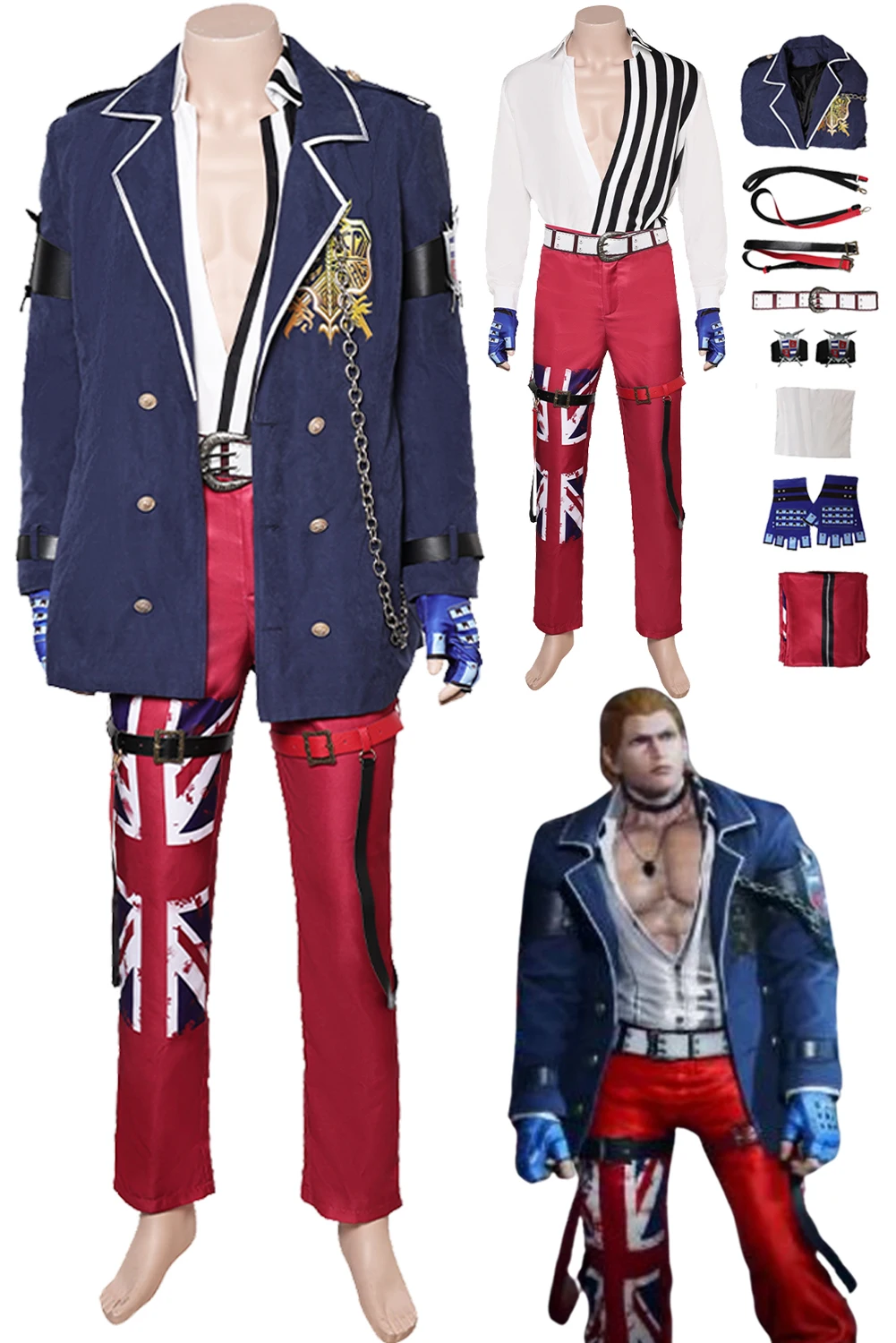 Steve Fox Fato de Cosplay Masculino, Anime Game, Casaco, Camisa, Calças, Dia das Bruxas, Fato Carnaval, Disfarce, Adulto, Masculino, Tekken8