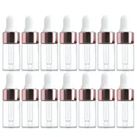 10/20pcs Mini Dropper Bottles Glass Empty Essential Oil Aromatherapy Bottles Rose Gold Cap Pipettes Bottles 1ml 2ml 3ml 5ml