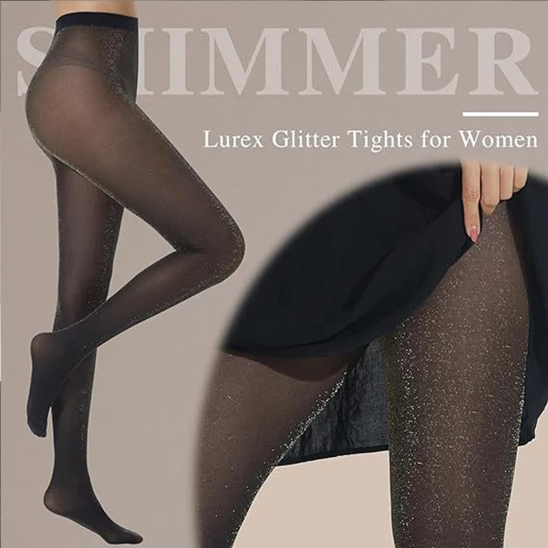 20D Women Pantyhose Shiny Silvery-threaded Plus Size Sexy Pantyhose Y2K Black Sheer Leggings for Party Night Glossy Leggings