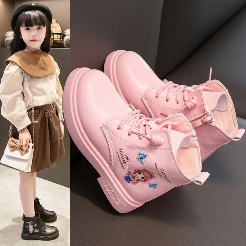 子供用のミドル丈レザーアンクルブーツ,プリンセスシューズ,スノーブーツ,女の子用,ファッショナブル,新品,秋