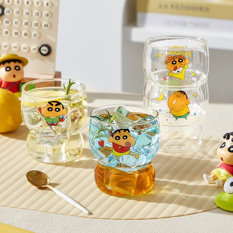 X&W Cute Crayon Shin-Chan Cartoon Glass Cup High Borosilicate Glass Beer/Juice Cups Heat-resistant Water Cup Home Cold Drink Mug