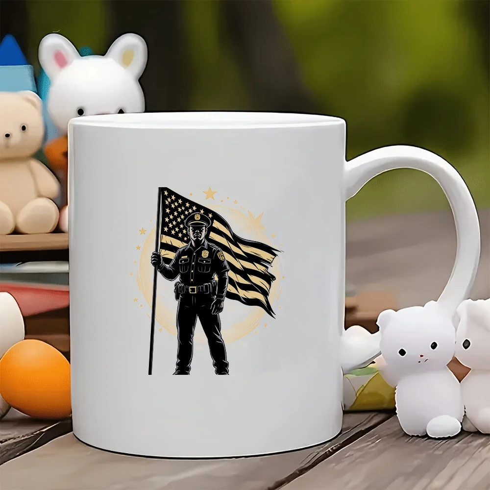 Shining Police Badge 11OZ Cup Custom Police Flag Children's Cold & Hot Beverage Cup Christmas Gift Family Office Cup