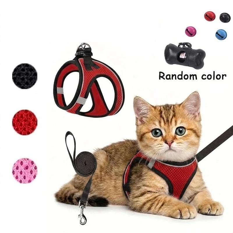Conjunto de arnês e trela universal de 2 peças para gatos e cães. Arnês. Coleira. Coleiras para gatos e cachorros. Arnês de peito.