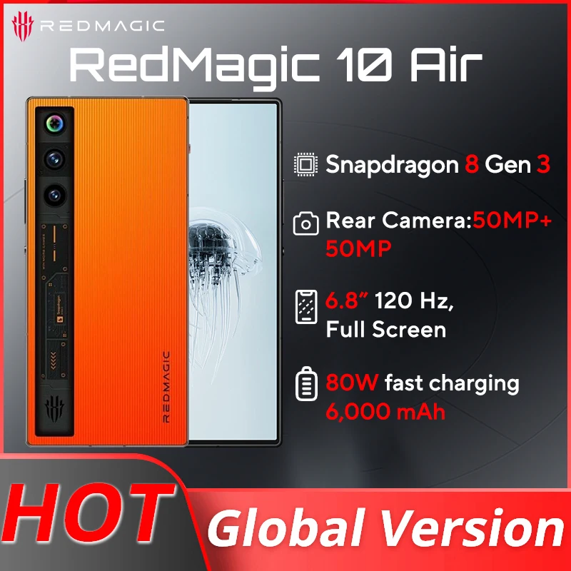 original Global version redmagic 10Air smartphone 6.8in Up to 120Hz Snapdragon 8 Gen3 6000mAh 80W fast charging